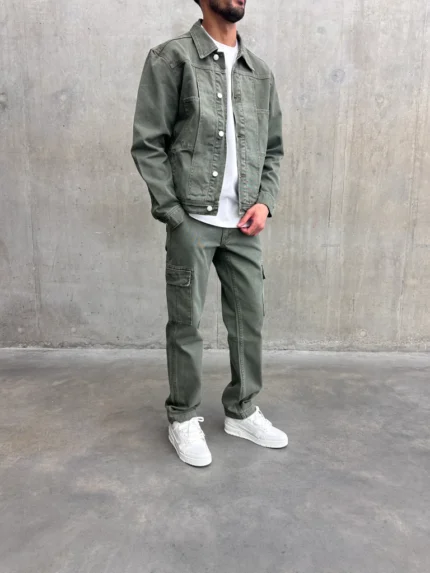 Denim Cargo Pants Green (1)