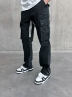 Flared Cargo Pants Black (1)