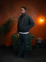 Washed Quilted Bomber Jacket Washed Black (2)